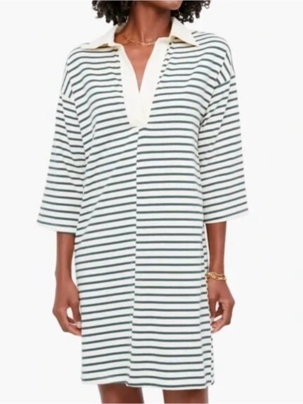 Tuckernuck Ashton Knit Polo Dress in White & Green Stripe, Size XL